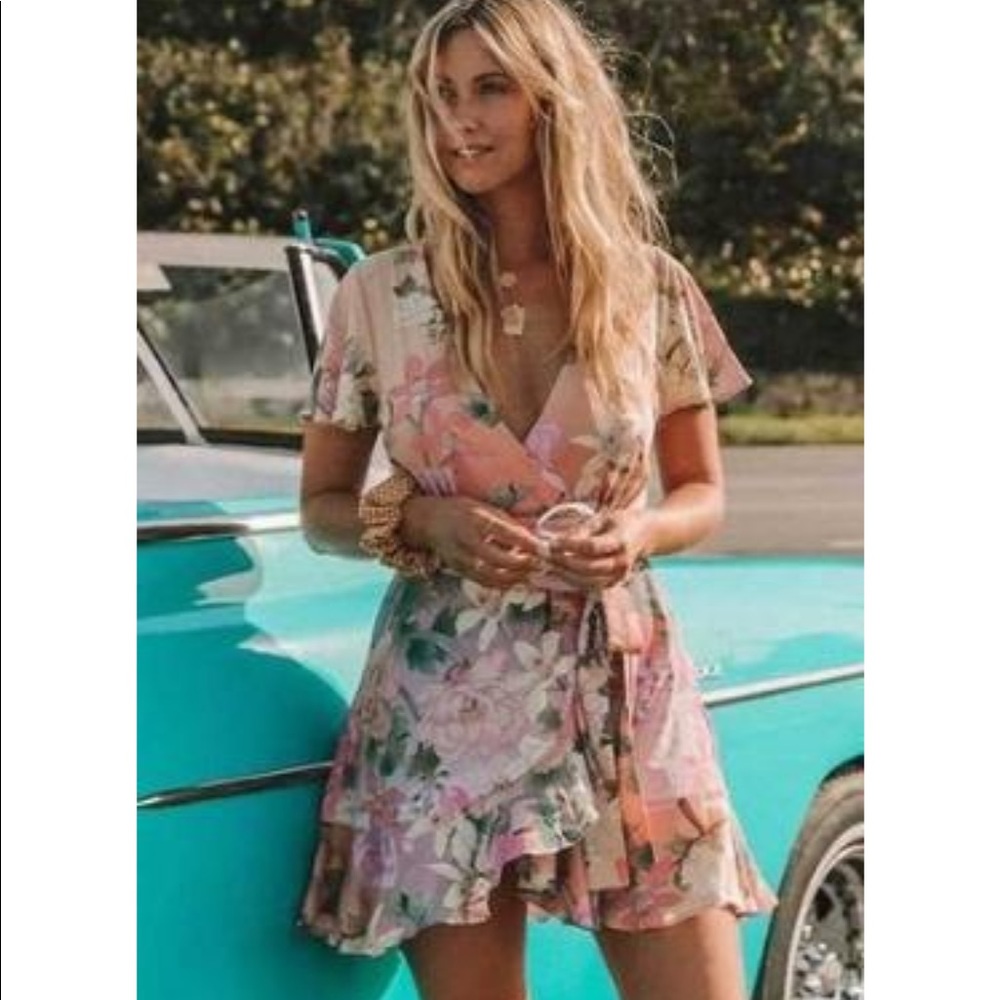 Pink Floral Summer Wrap Dress